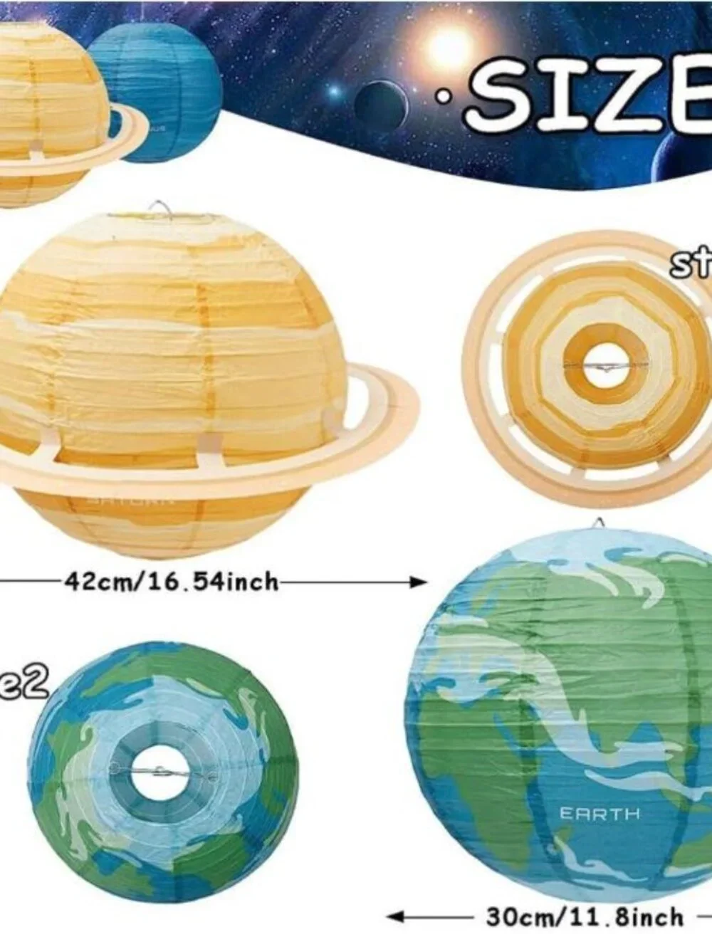 Blue Saturn Hanging Paper Lantern - Space Party Decoration